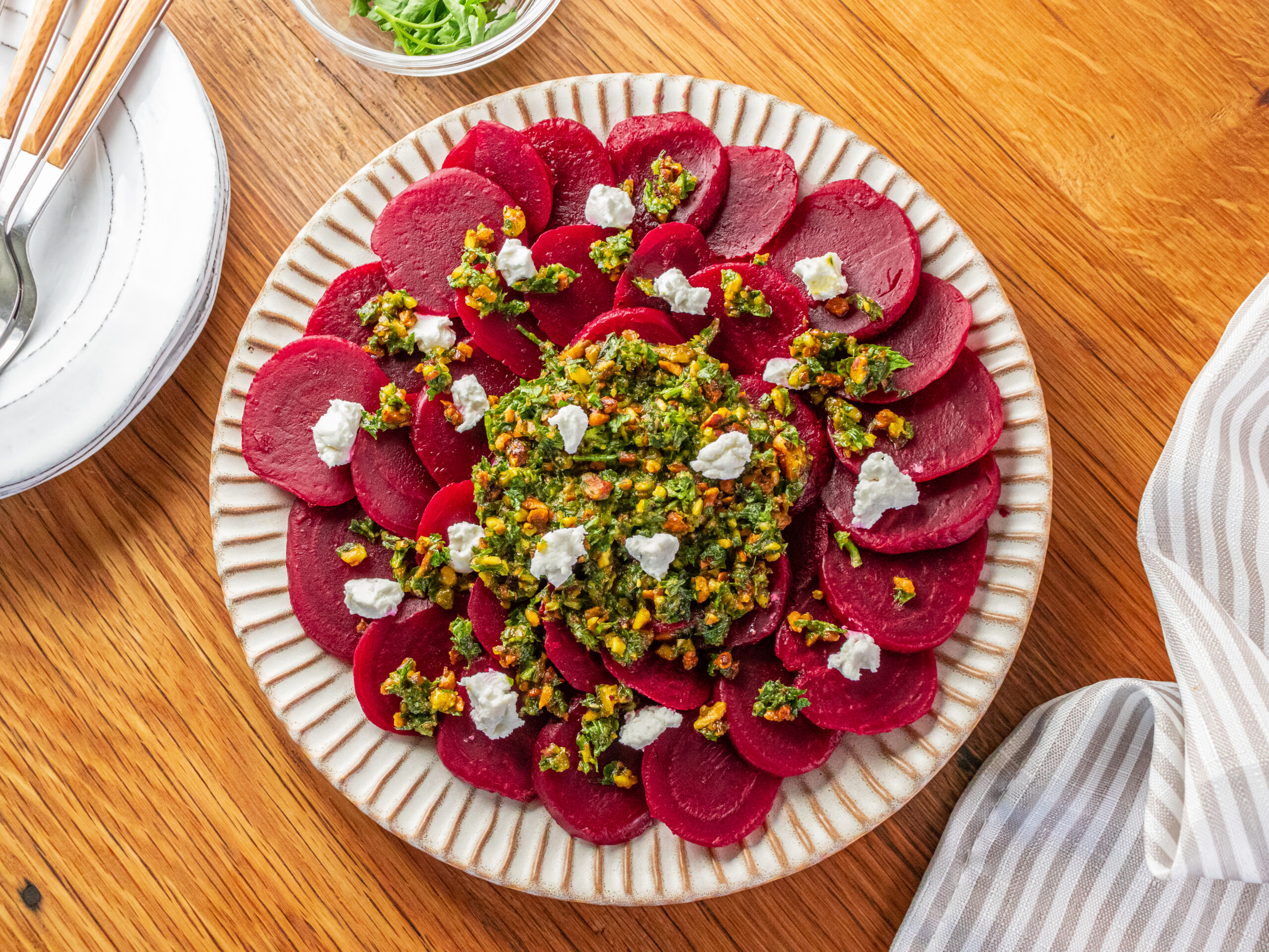 Beet Carpaccio with Pistachio Gremolata