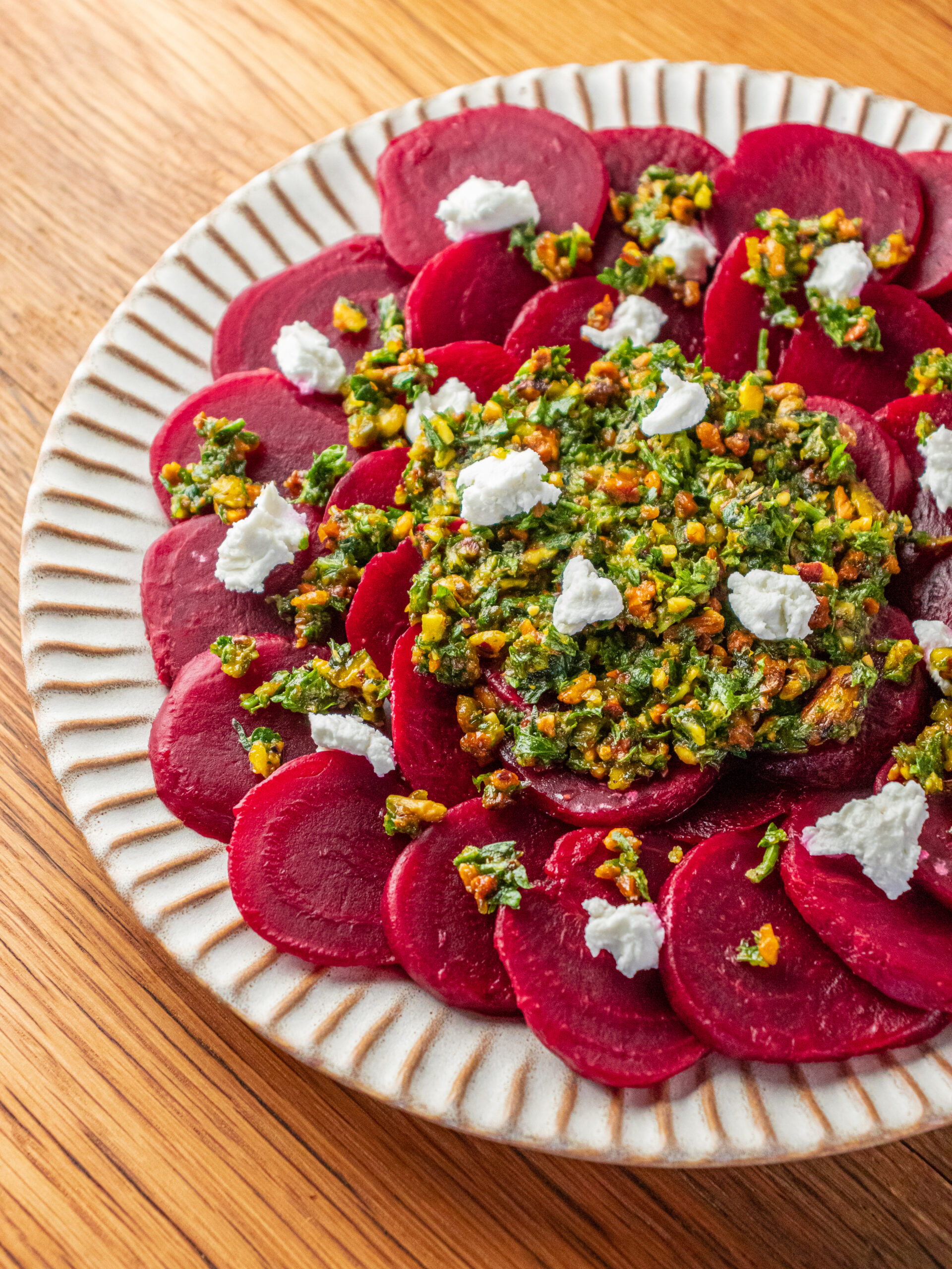 Beet Carpaccio with Pistachio Gremolata