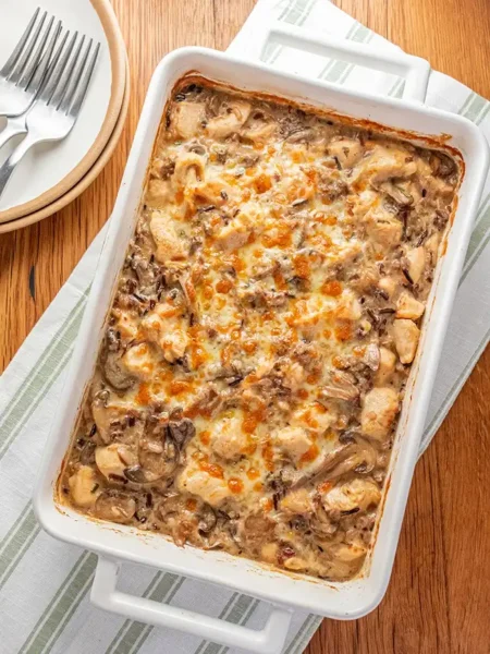 Chicken Mushroom Casserole with Creamy Garlic Sauce