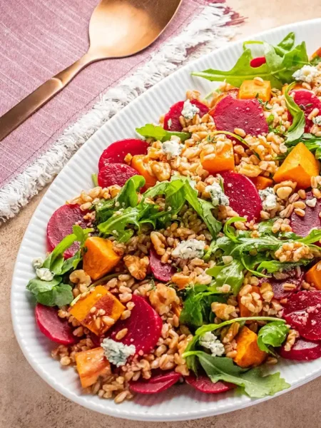 Farro Salad with Sweet Potatoes and Beets