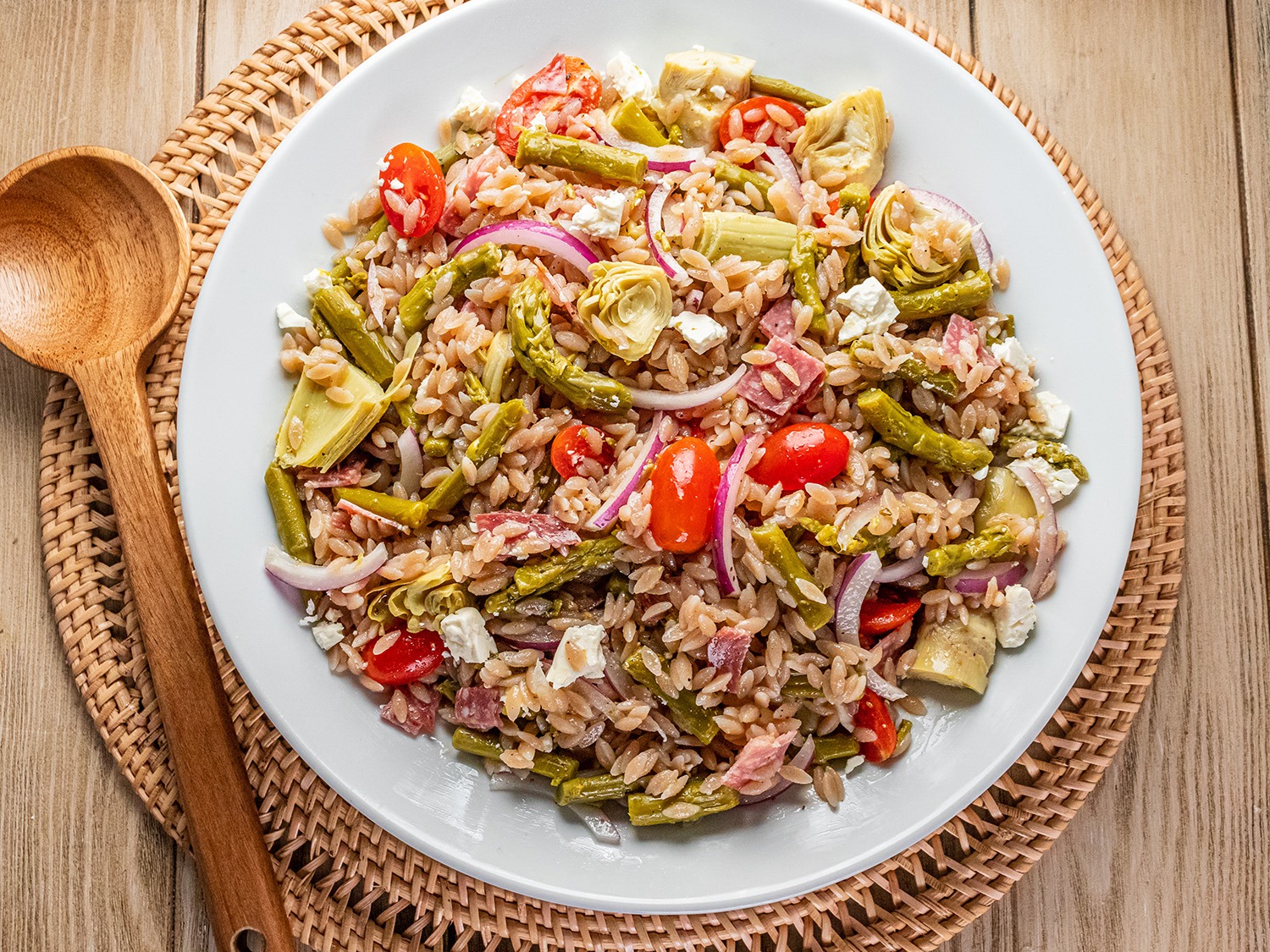Lemon, Artichoke, Asparagus, Orzo Salad