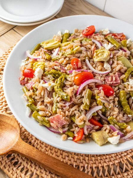 Lemon, Artichoke, Asparagus, Orzo Salad