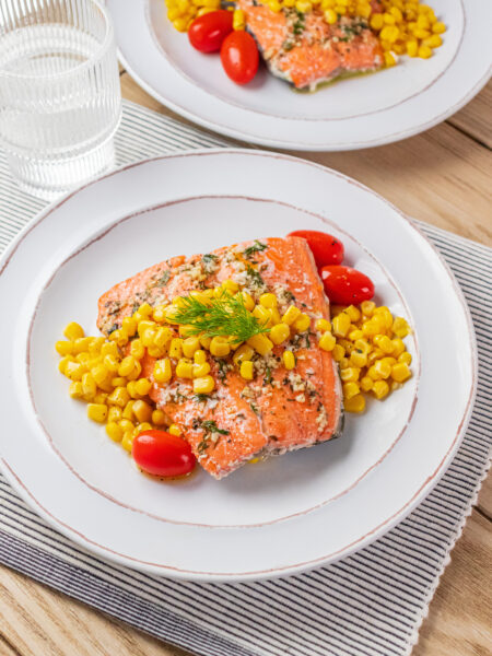 Salmon with Corn and Tomatoes