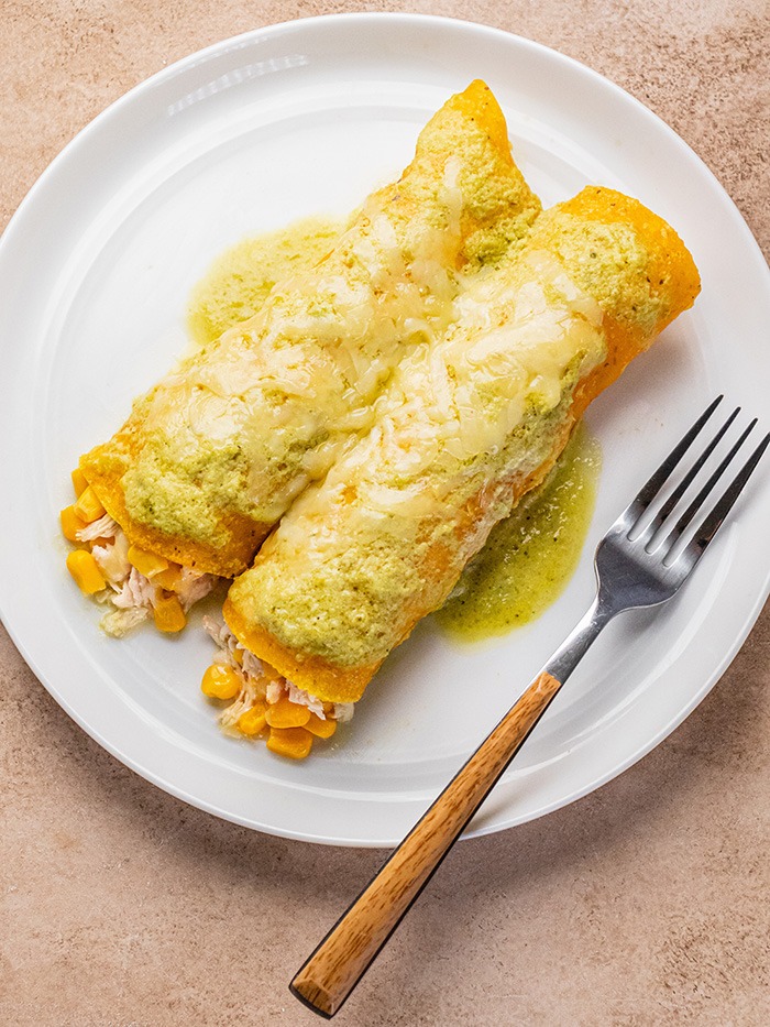 Poblano Chicken and Corn Enchiladas