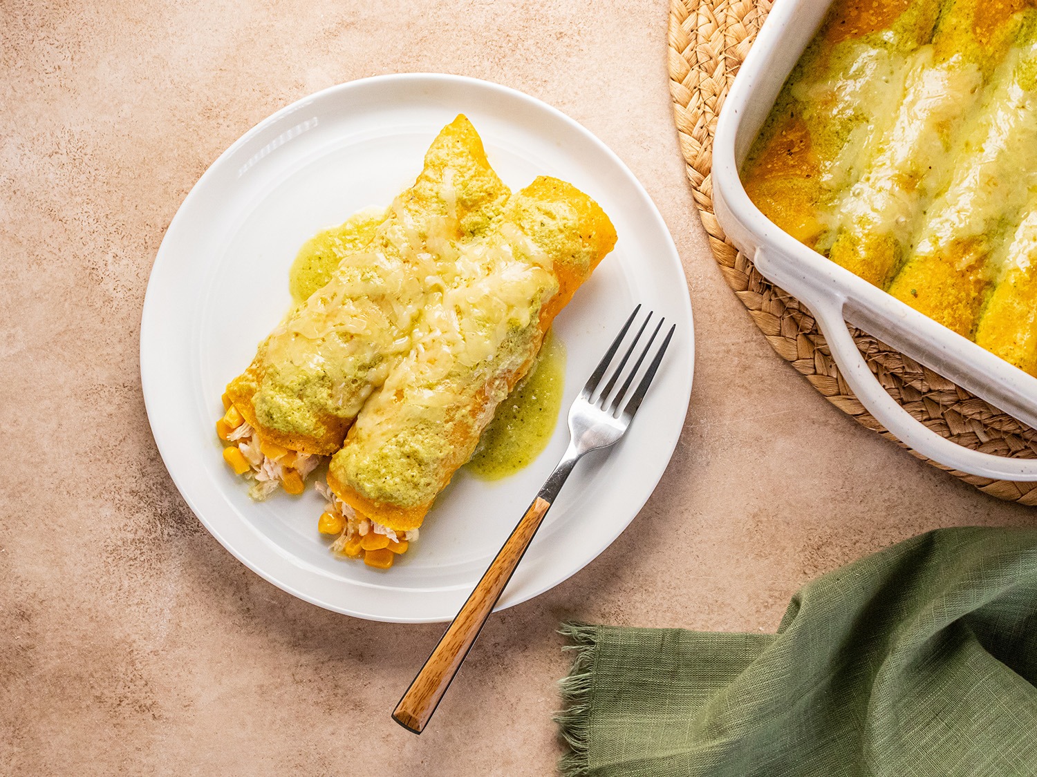 Poblano Chicken and Corn Enchiladas