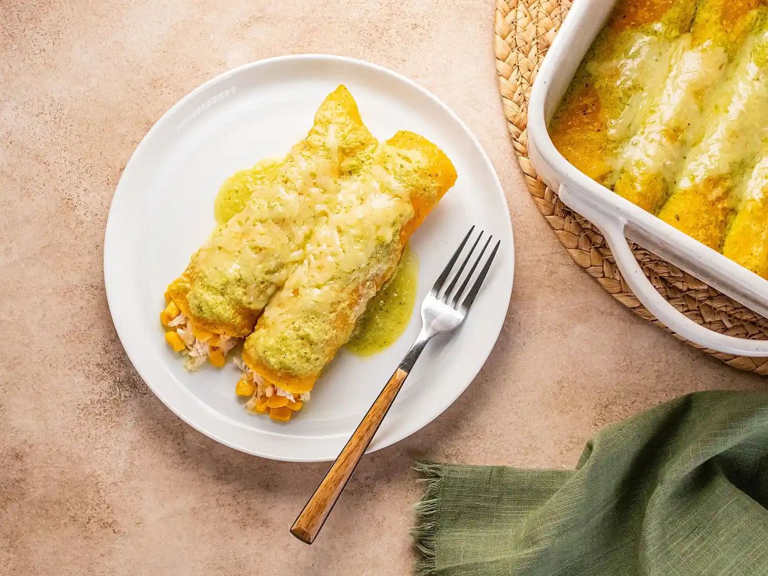 Poblano Chicken and Corn Enchiladas