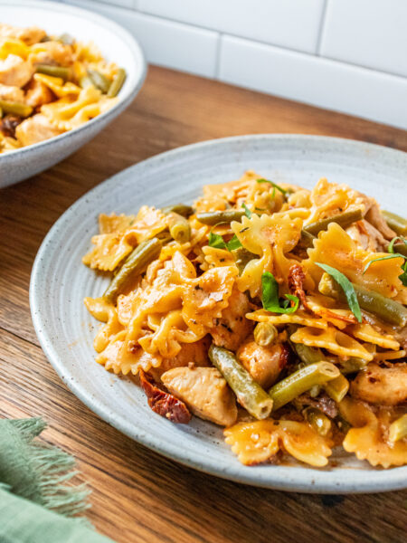 Green Bean and Sun Dried Tomato Bowtie Pasta